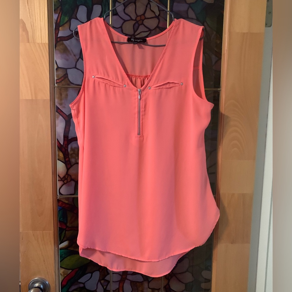 Coral Sleeveless Blouse with Zipper Detail